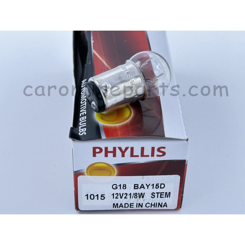 หลอดไฟ 12V 21/8W (2จุดเล็ก) ไส้แก้ว STEM  No.G18, 1015 PHYLLIS (บรรจุกล่องละ 10ดวง)