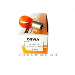 หลอดไฟ 24V 25W สีส้ม AMBER (1จุดใหญ่-เขี้ยวเยื้อง) No.305-75AM S25 (BAYU15S)  OSWA (จำนวน 10ดวง)